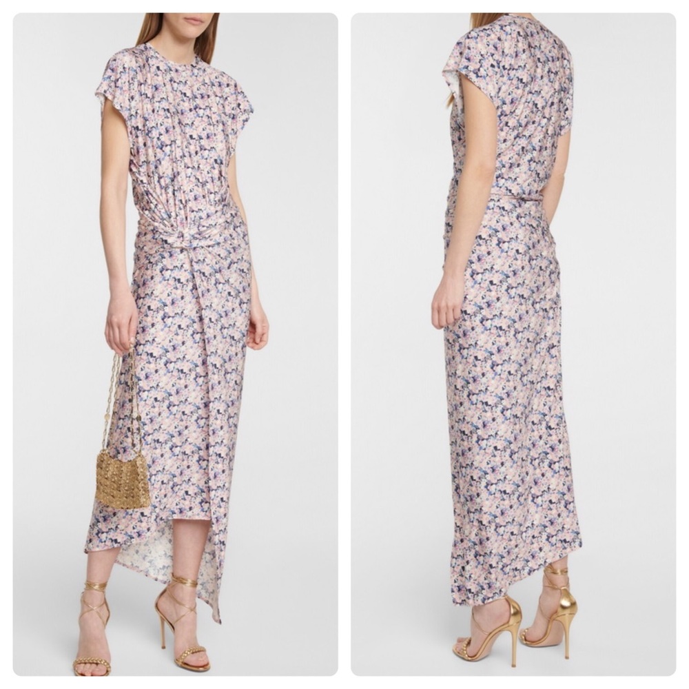 Paco Rabanne Asymmetrical Floral MIDI Dress Sz 38